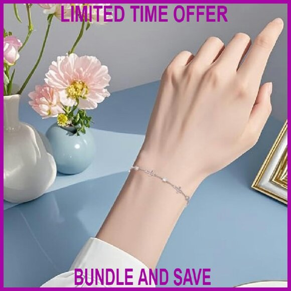 Sterling Silver Adjustable Cross Bracelet with Zirconia Stones - Picture 5 of 8